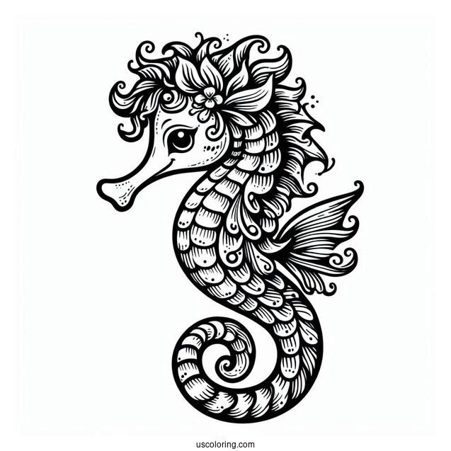 Mythical Seahorse Mermaid Coloring Page