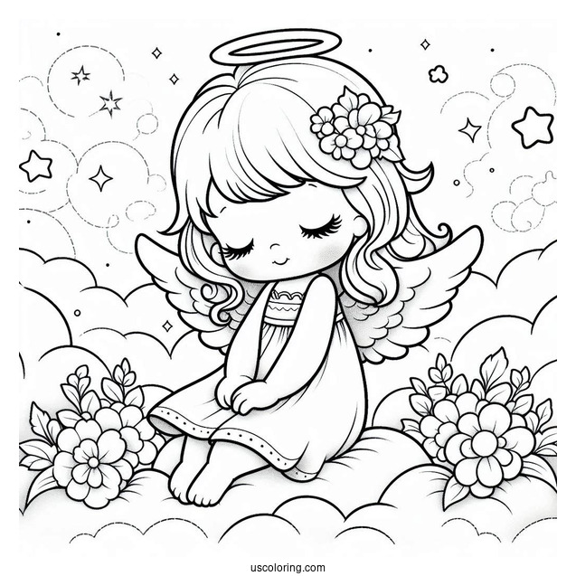 Precious Moments Coloring Page Of Angel In The Clouds