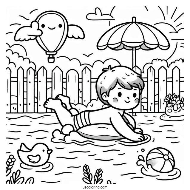 Kids Swimming Coloring Page In The Pool
