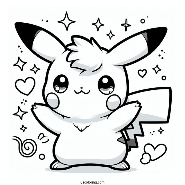 Coloring Sheet Of Cute Pikachu With Arms Up