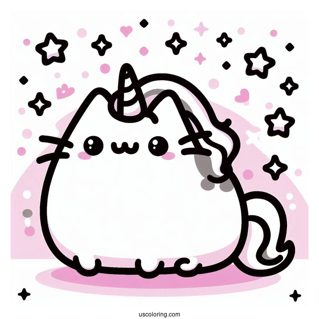 Kawaii Unicorn Pusheen Coloring Sheet