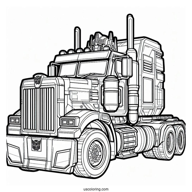 Simple Outline Of Optimus Prime Coloring Page In Autobot And Truck Form For Kids