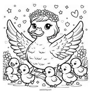 Mother Duck With Flock Of Ducklings