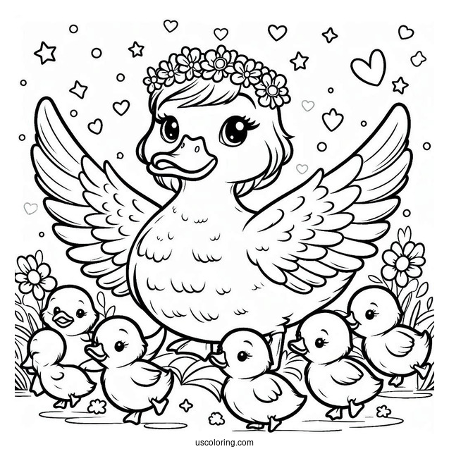 Mother Duck With Flock Of Ducklings