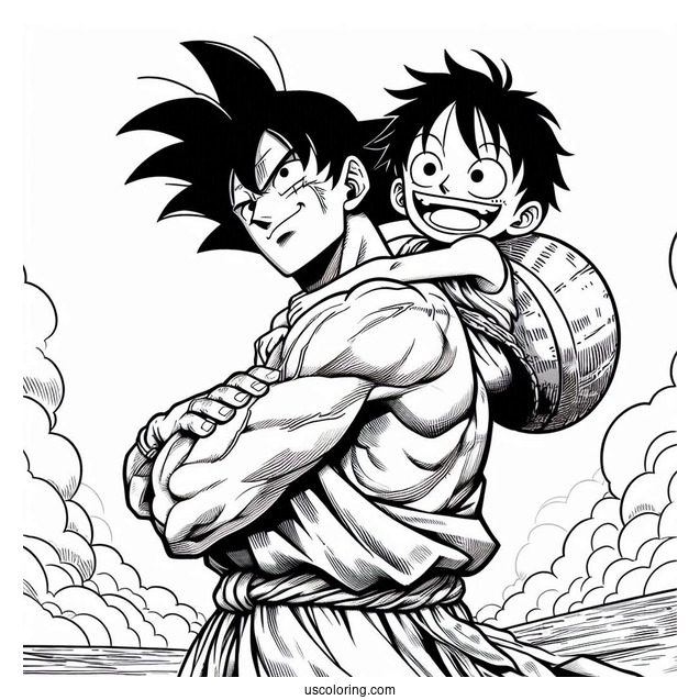 Luffy Coloring Page With His Arms Around Goku