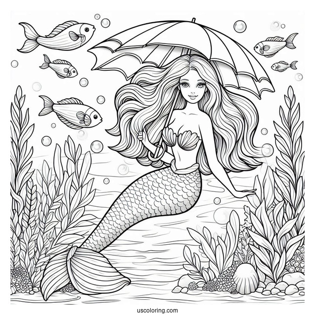 Mermaid Barbie Under Water To Color