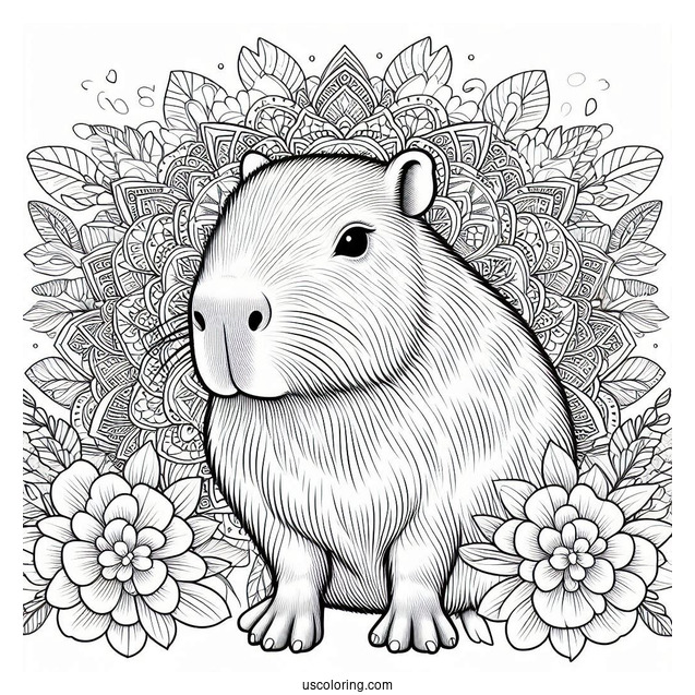 Fluffy Capybara Coloring Page Inside Flower Mandala