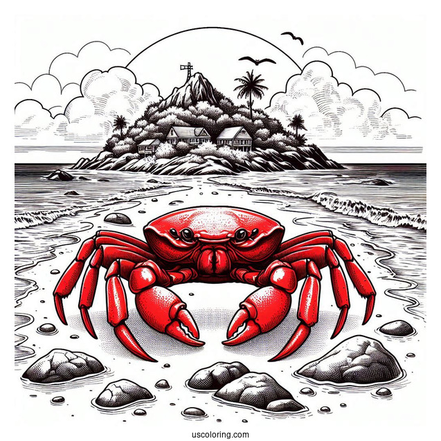 Realistic Christmas Island Red Crab Coloring Page Crawling Over Rocks