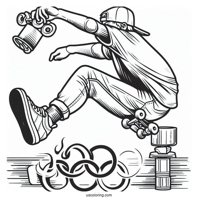 Professional Skateboarding Doing A Trick In The Olympics Coloring Page