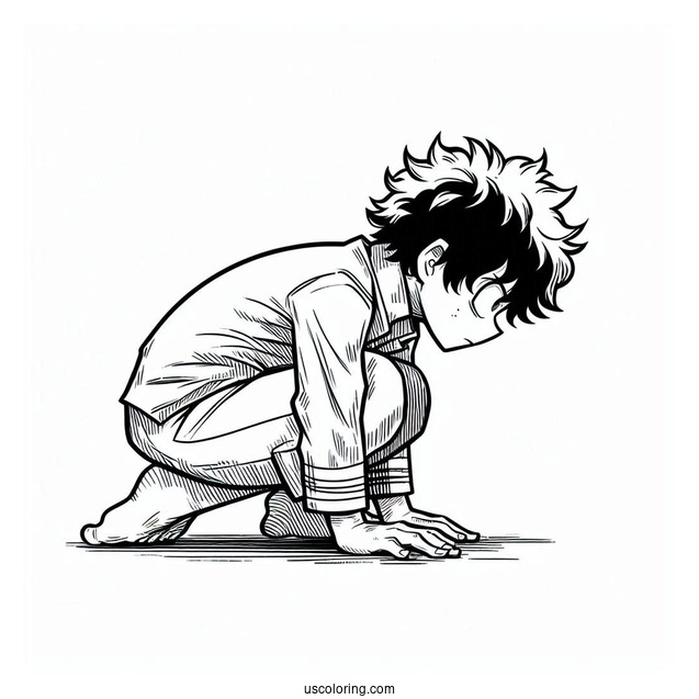 Deku Coloring Page Of Crouched On The Floor