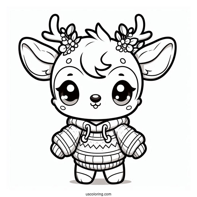 Chibi Rudolph Coloring Page Wearing A Sweatshirt