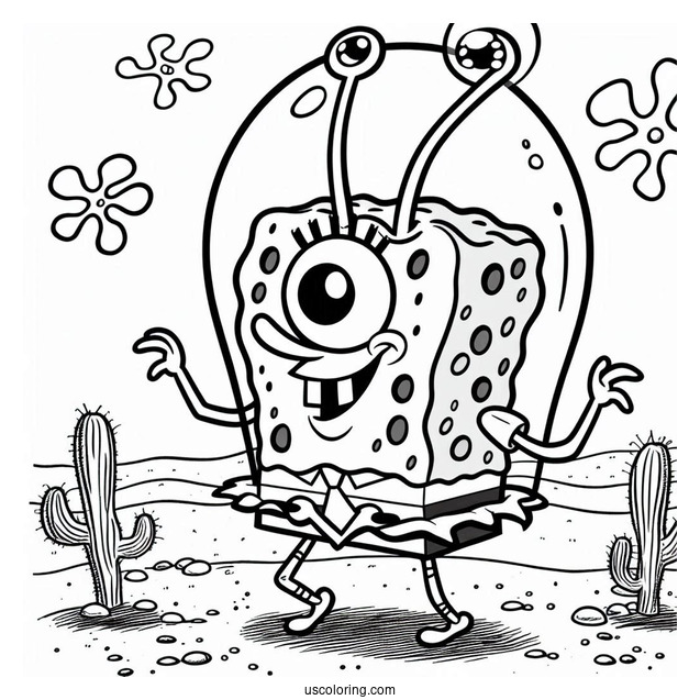SpongeBob Coloring Page Of Detailed Karen Plankton