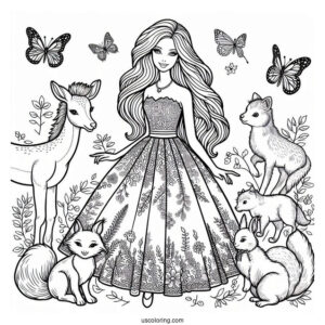 Barbie In Beautiful Dress And Animals