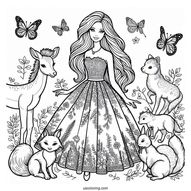 Barbie In Beautiful Dress And Animals