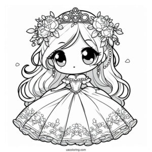Chibi Princess Coloring Page In Ball Gown