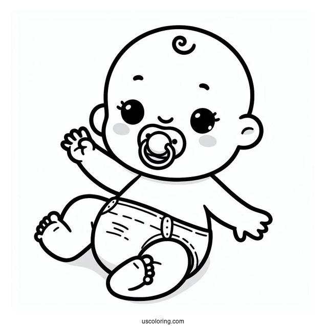 Simple Baby Coloring Page In A Diaper Wearing A Pacifier For Kids