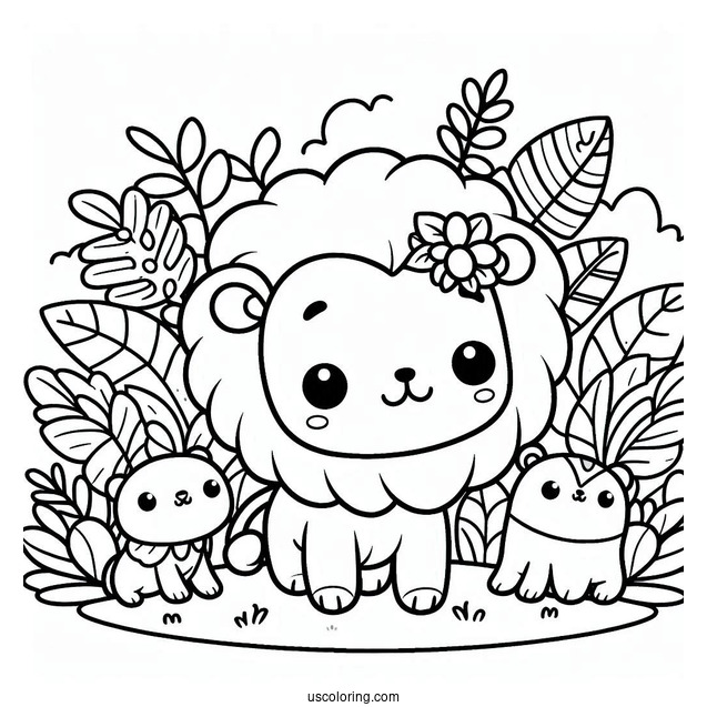 Jungle Coloring Page Of Kawaii Chibi Lion For Preschoolers