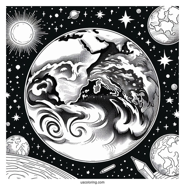 View Of Earth From Space Coloring Page