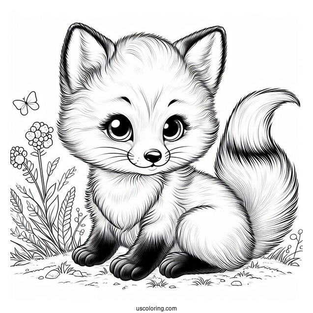 Realistic Baby Fox Coloring Page In Nature