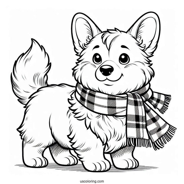 Simple Corgi Coloring Page With Checkered Scarf