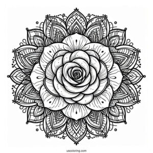 Detailed Rose Mandala For Relaxation