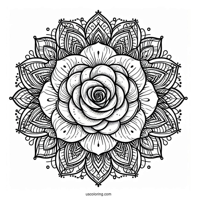 Detailed Rose Mandala For Relaxation