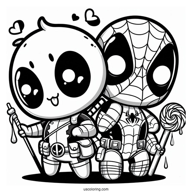 Kawaii Spider Man And Deadpool To Color