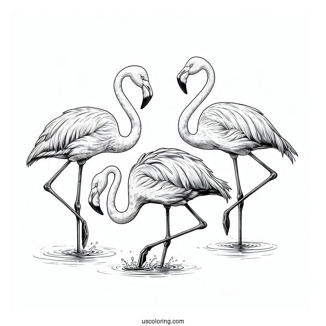 Three Realistic Looking Flamingos