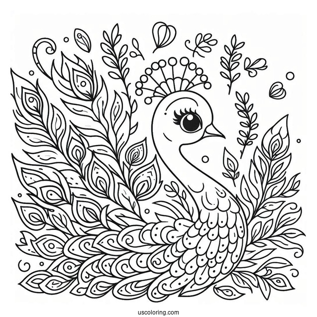 Happy Peacock Coloring For Toddlers