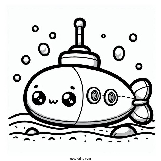 Kawaii Cartoon Submarine Coloring Page For Preschoolers