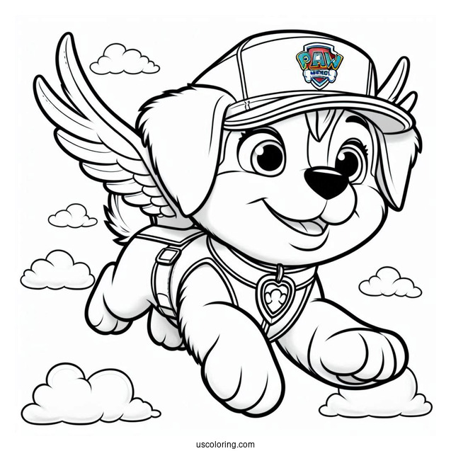 Skye Dog Flying In The Sky To Color