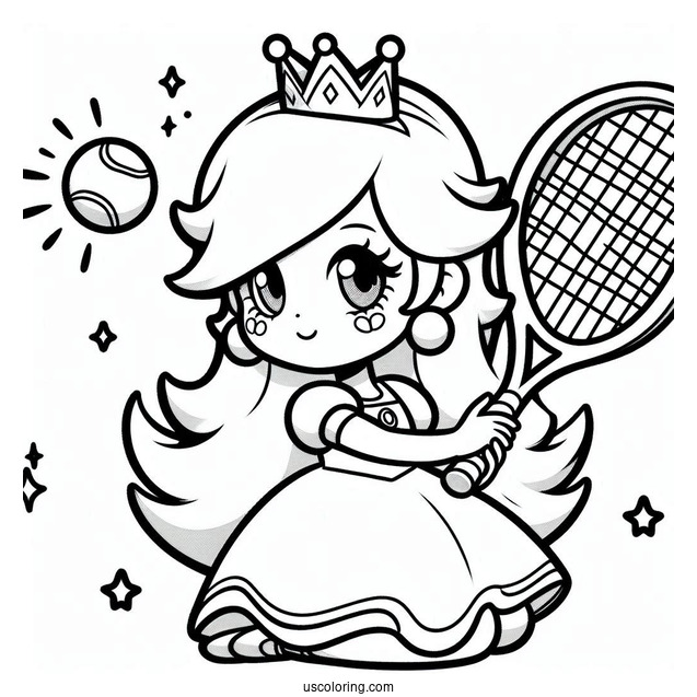 Rosalina Coloring Page With Tennis Racquet And Tennis Ball