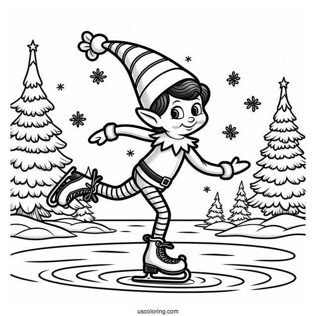Elf On The Shelf Ice Skating To Color