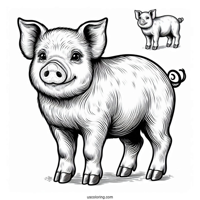 Coloring Page Of a Realistic Looking Pig