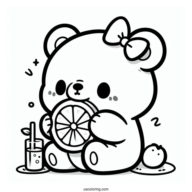 Cute Coloring Page Cartoon Bear Eating Orange Slice