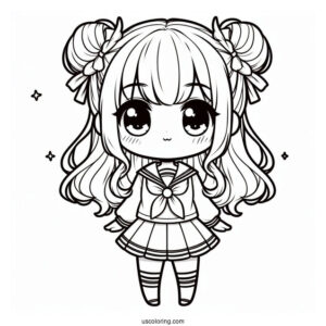 Beautiful Chibi Girl In Sailor Outfit Coloring Page For Kids
