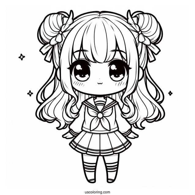 Beautiful Chibi Girl In Sailor Outfit Coloring Page For Kids