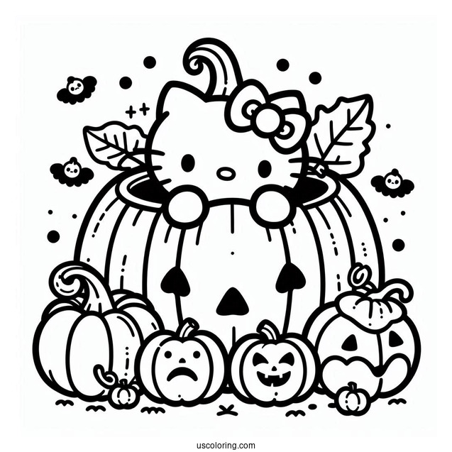 Pumpkin Coloring Page Of Easy Hello Kitty Inside A Jack O Lantern For Preschoolers