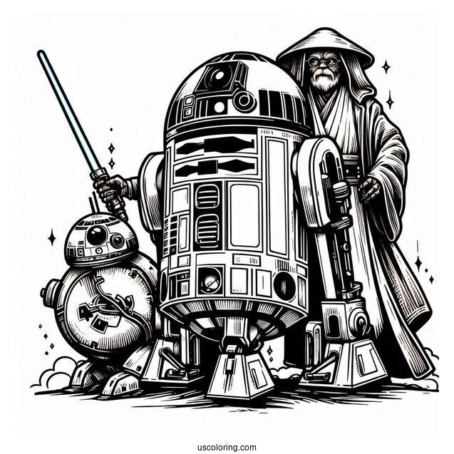 R2-D2 Coloring Page With Yoda