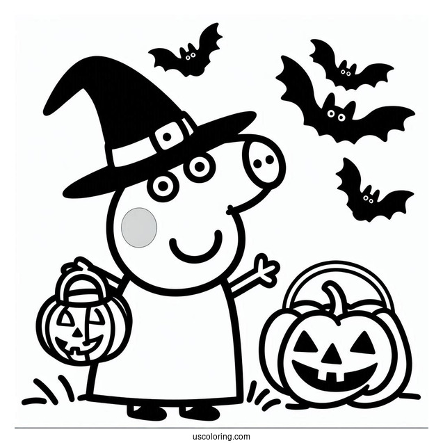 Peppa Pig Halloween Themed Coloring Page