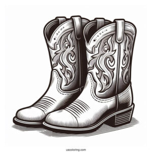 Realistic Pair Of Cowboy Boots Coloring Page