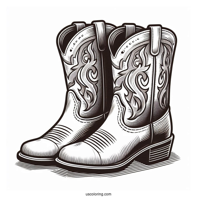 Realistic Pair Of Cowboy Boots Coloring Page