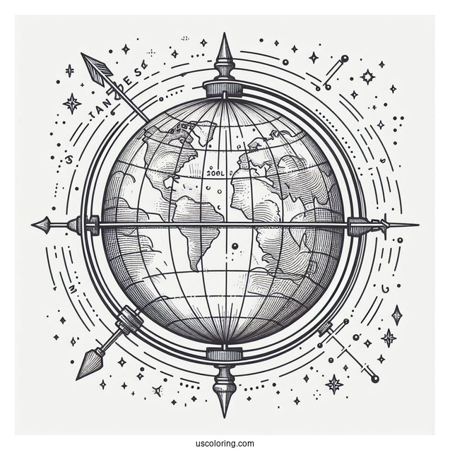 Globe With Longitude And Latitude Lines On A Dowel