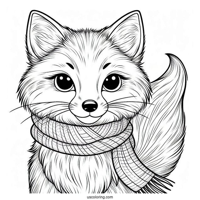 Serious Fox With A Scarf Coloring Sheet