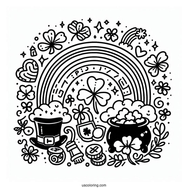 Happy St Patrick_s Day Coloring Page With Rainbow And Lucky Charms