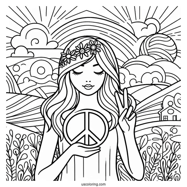 Person Holding A Peace Coloring Page Sign With Different Landscapes