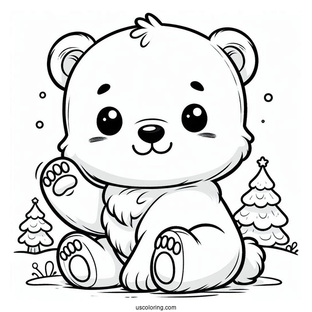 Cute Baby Polar Bear With Paw Up