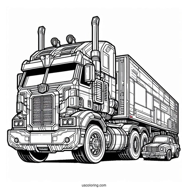 Autobot Optimus Prime Coloring Page Next To Truck Form