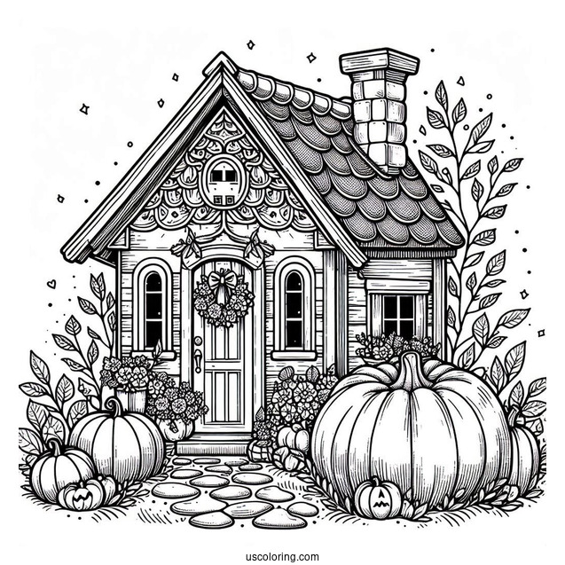 Cozy Pumpkin Coloring Page House