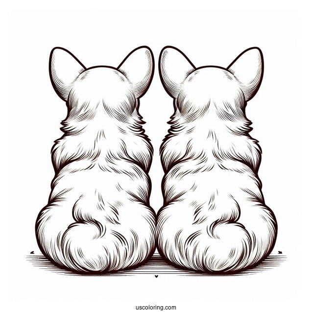 Back View Of Two Corgi Coloring Page Splooting